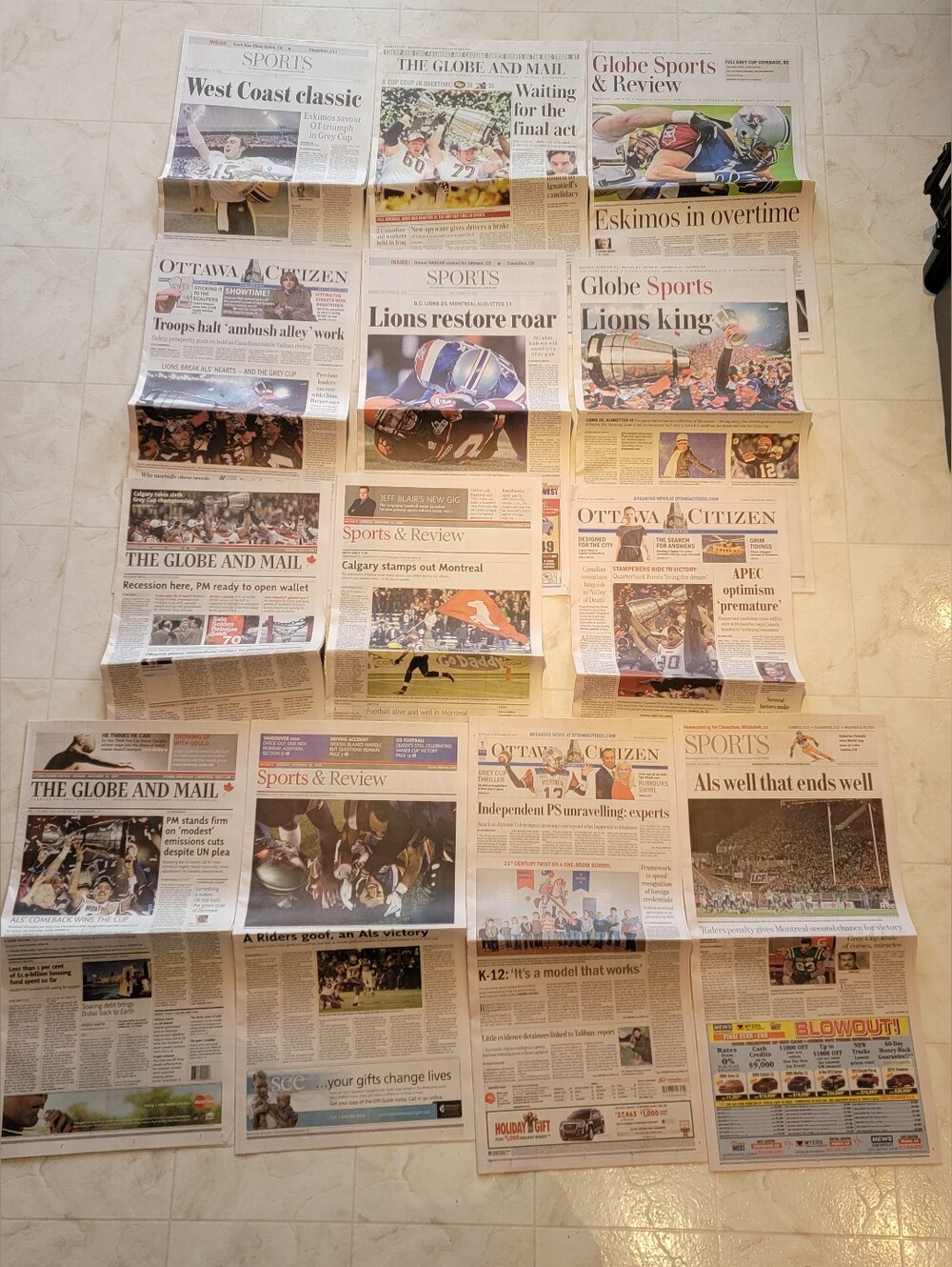 CFL Grey Cup Newspapers 2005 2006 2008 & 2009